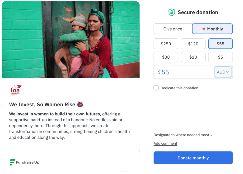 International Mission Relief donation page example